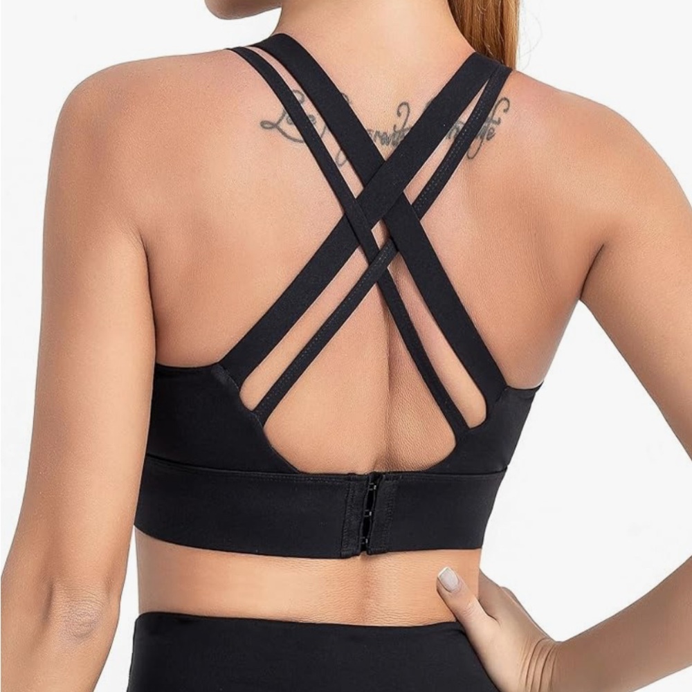 Women's Black & Crimson Strappy Back Sports Bra set